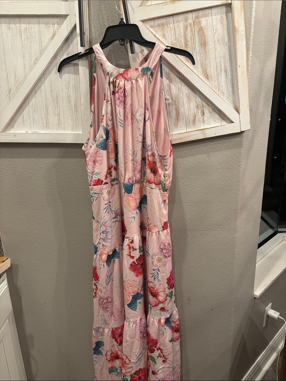 Cupshe Pink Floral Tiered Halter Dress ptp 20 - Picture 2 of 4